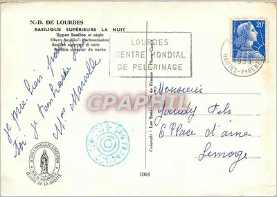 Górna bazylika w Lourdes — noc — Les Santuaires de France, nr 1016 — Rewers