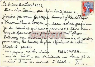 Côtes-du-Nord — Tourist Postcard with Map and Views — Publisher: Les Arts du Nord, No. 1596 — Back