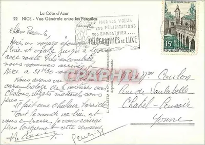 La Côte d'Azur — Vue Générale entre les Pergolas — L. Gilletta & Cie, éditeur — Verso