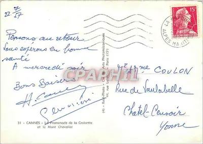 Cannes — Promenada Croisette i Mont Chevalier — Real-Photo, Paryż (15) — Rewers