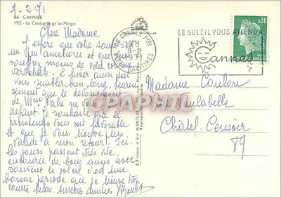 Cannes — La Croisette i plaża — Wydawnictwo Art Montluçon, nr 192 — Rewers