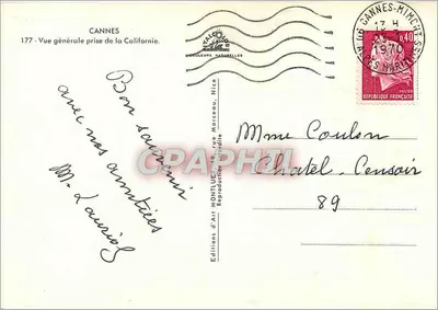 Cannes — Ogólny widok z Kalifornii — Wydawnictwo Sztuki Montluet, Nice, nr 177 — Rewers