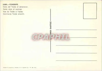 Teide — widok przy wschodzie słońca — Wydawnictwo Gasteiz, n°2.989 — Rewers