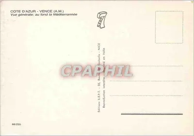 Côte d'Azur - Vence — Ogólny widok z Morzem Śródziemnym w tle — Wydawnictwo S.E.P.T. - 35, Boulevarde Corbella - Nice — Rewers