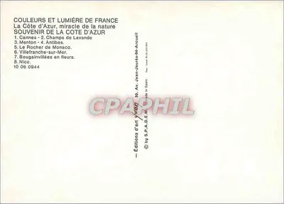Souvenir de Côte d'Azur — 8 vues — Éditions d'art Yvan — Achterkant