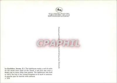 La Corbière — farol sobre um recife — Jarrold & Sons Ltd, Norwich — Verso