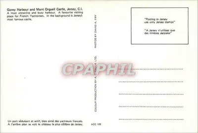 Porto de Gorey, Jersey — Castelo de Mont Orgueil — A. F. GALLIE LTD. n° ACG 108 — Verso