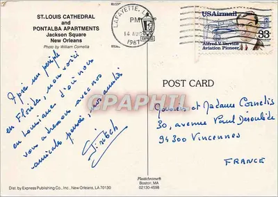 Jackson Square — Nova Orleans — Express Publishing Co. n° 02130-4998 — Verso