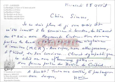Lourdes — Świątynia i rzeka Gave — wydawnictwo A. DOUCET — Rewers