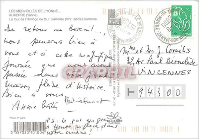 AUXERRE — Torre da Hora (século XIV) — Edição LECOMTE — Verso