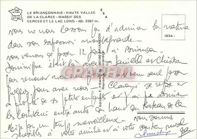 Le Briançonnais - Alta Valeira da Claree - Massif dos Cerces e o Lago Longo - Alt. 2387 m. — Edições F. Francion, n° 1634 — Verso