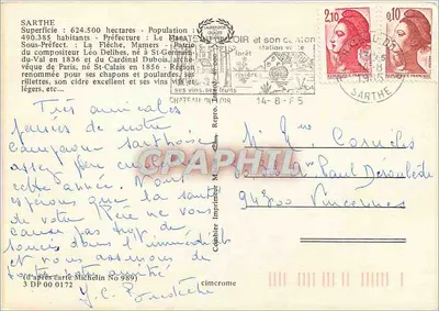 Sarthe — Carta turistica con vignette dei luoghi — Tipografia Cimchrome — Verso
