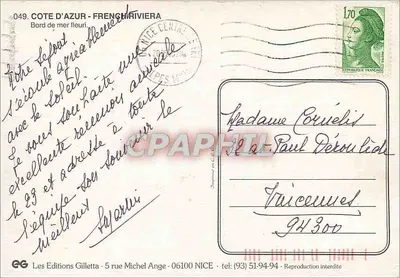 Costa Azul - Riviera Francesa — Bord de mer fleuri — Les Editions Gilletta, n°049 — Verso