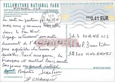 Old Faithful Geyser — Parque Nacional de Yellowstone — Impact Photographics #26387 — Verso
