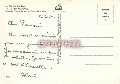 A Cidade do Rei René — Fonte Termal no Cours Mirabeau — Sociedade das Edições da França — Verso