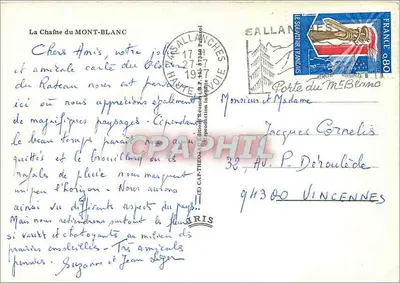 Koła Mont-Blanc — zasnieżony widok — wydawca IRIS, numer serii nieczytelny — Rewers