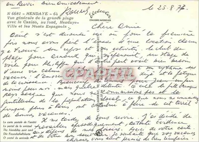 Hendaye — Vista geral da grande praia com o Casino e os Montes Espanhóis — Elcé — Verso