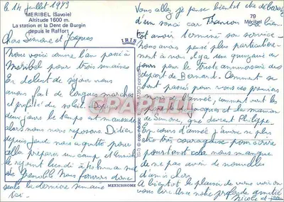 Meribel (Savoie) — Stacja i szczyt Dent de Burgin z Raffort — wydawca IRIS, nr 79 — Rewers