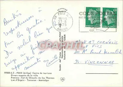 Foix - Centro de Turismo — Diversos aspectos da cidade — Sociedade das Cartas Postais APA-POUX — Verso