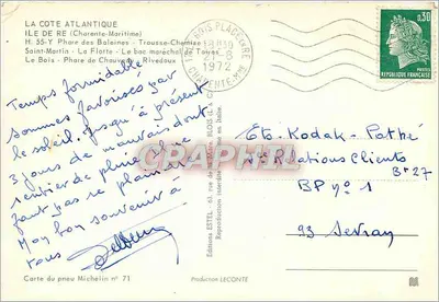 Ilha de Ré — Carta postal turística — Edições ESTEL, n° 71 — Verso