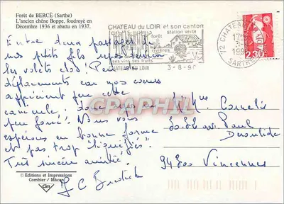 Las BERCÈ (Sarthe) — stary dąb Boppe — Wydawnictwo i Drukarnia Combier / Mâcon — Rewers