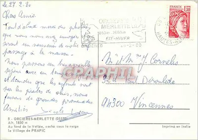 Orcières-Merlette — aldeia nevada com igreja — Impresso na Itália — Verso