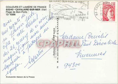Plaża Bon-Porto — Cavalaire-sur-Mer (Var) — Wydawnictwo Jean-Jaurès-Arcueil — Rewers
