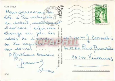 Côte d'Azur — widok panoramiczny wielu miast — Wydawnictwo S.E.P.T. nr 0/161 — Rewers