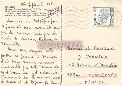 Bruges — Quai Vert e Palácio da Liberdade — editor Van Mieghem — Verso