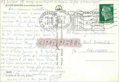 Szczyt skał i ptaki morskie — Falaise de Locmariaquer — Éditions Vincennes, n° 94 — Rewers