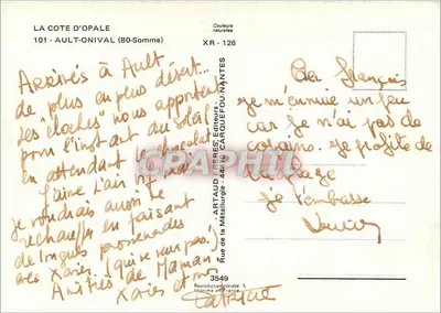 Ault-Onival — Praia, falésia e farol — Editor Artaud Frères, n° XR-126 — Verso