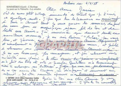 Sommières — Relógio, ponte sobre o Vidourle, arcadas — Edições S.A.M.D. Combier — Verso