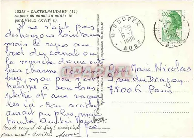 Castelnaudary (11) — Aspecto do canal do sul: o ponte Velho (século XVII) — Editores de Arte Larrey — Verso