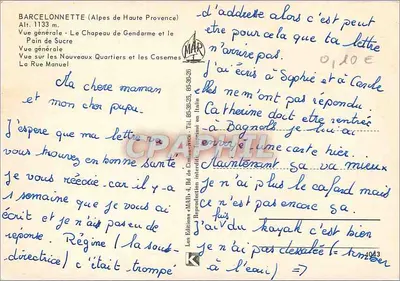 Barcelonnette — ogólne widok, zamek Gendarme, ulica Manuel — Wydawnictwo « MAR » — Rewers