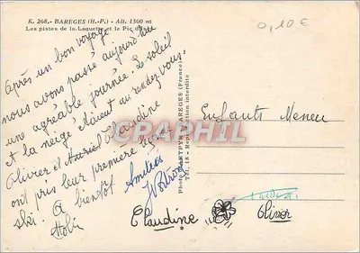 Bareges (H.-P.) — As pistas da Laquetta e o Pic du Soleil — Foto ARTPYR, Tél. 18 — Verso