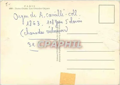 Notre-Dame — Organie A. Cavaille-Coll — 1863 — Éditions des Arts — Rewers
