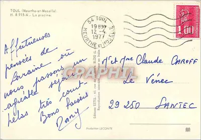 Piscina de Toul — Meurthe-et-Moselle — Editora Entel, n° 54 — Verso