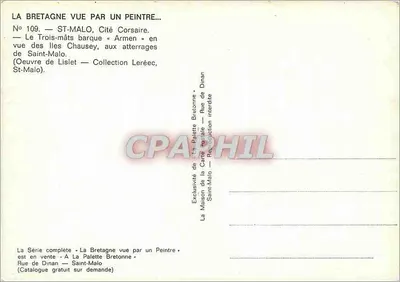 Saint-Malo — Visão do três-mastros barco « Armen » em frente das ilhas Chausey — obra de Lislet — Verso