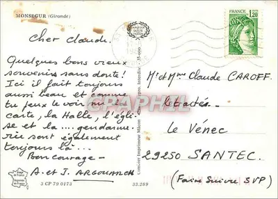 Monségur — vista panorâmica — Imprimerie A. et J. Argounnec — Verso
