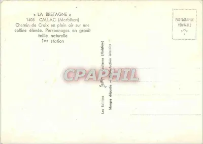 Callac (Morbihan) — Croix en plein air sur colline, personnages en granit — Éditions Audierne (Finistère) n°1405 — Verso
