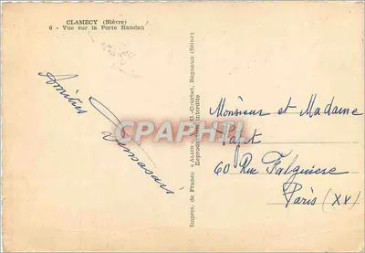 Clamecy (Nièvre) — Ansicht der Porte Randan — Impres. de France « Alain » — Rückseite