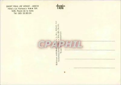Saint-Paul-de-Vence — Hotel Le Hameau — Edições AZUR-GLOR — Verso