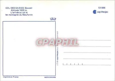 Col des Saïsies (Savoie) — Przyjazd na pasmo i góry Beaufortin — IRIS — Rewers