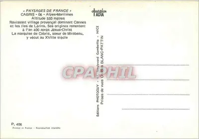 Cabrís — prowincjalne miasteczko dominujące nad Cannes i wyspami Lérins — Wydawnictwo Gloradia — Rewers
