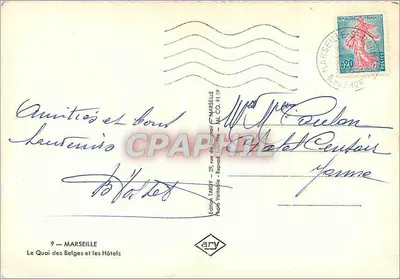 Marsella — El Quai des Belges y los Hoteles — Edición Tardy — Reverso