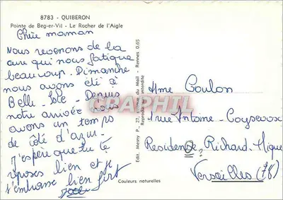 Pointe de Beg-er-Vil - Le Rocher de l'Aigle — Quiberon — Wydawca Mesny, P. 27, avenue du Mail, Rennes — Rewers
