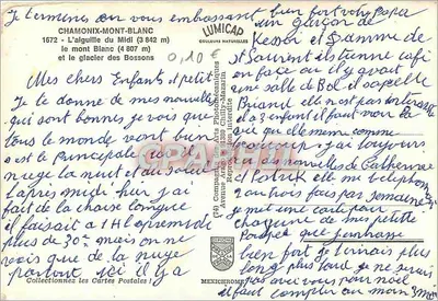 Mont-Blanc — widok na Mont-Blanc, aiguille du Midi i lodowiec Bossons — wydawca IRIS — Rewers