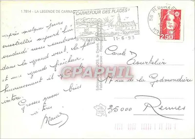 A lenda de Carnac — Carnac, alinhamentos megalíticos — Edições JOS, França, n° 1.7814 — Verso