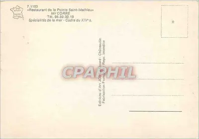 Restaurante da Ponta Saint-Mathieu — editor: Edições de Arte Jos. Châteaulin, n° 7.1103 — Verso