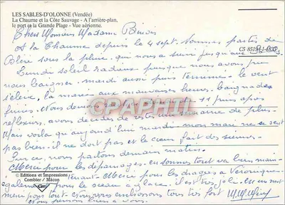 Les Sables-d'Olonne (Vendée) — La Chaume und die Wilde Küste — Luftbild — Éditions Combier / Mâcon — Rückseite